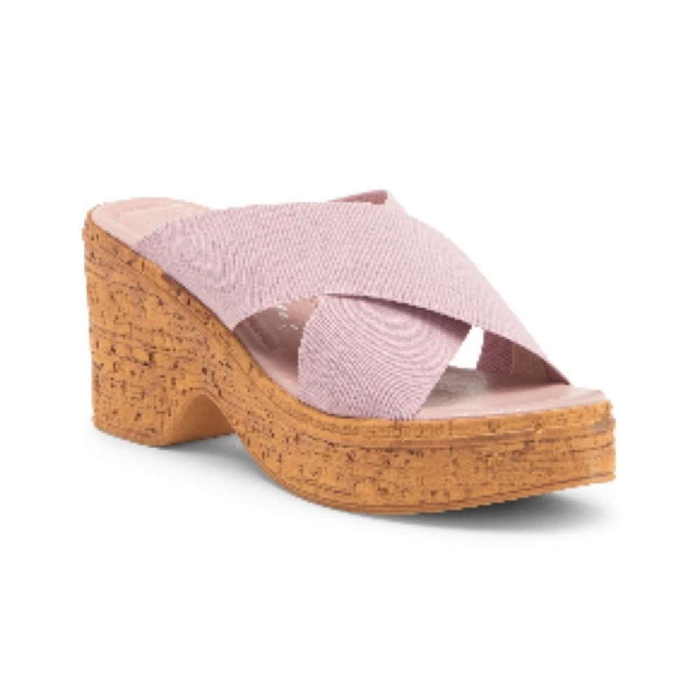 Italian Shoemakers Crisscross Platform Slide Sandals Pink & Tan Women’s 8.5